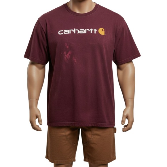 Carhartt Other - Carhartt Logo Tee 2XL Burgundy Thrashed Bleach Faded Grunge Workwear Distressed